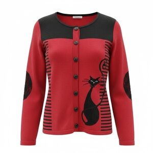 PMJ Sport retro sweater with cat design, sized L, but no size or material label